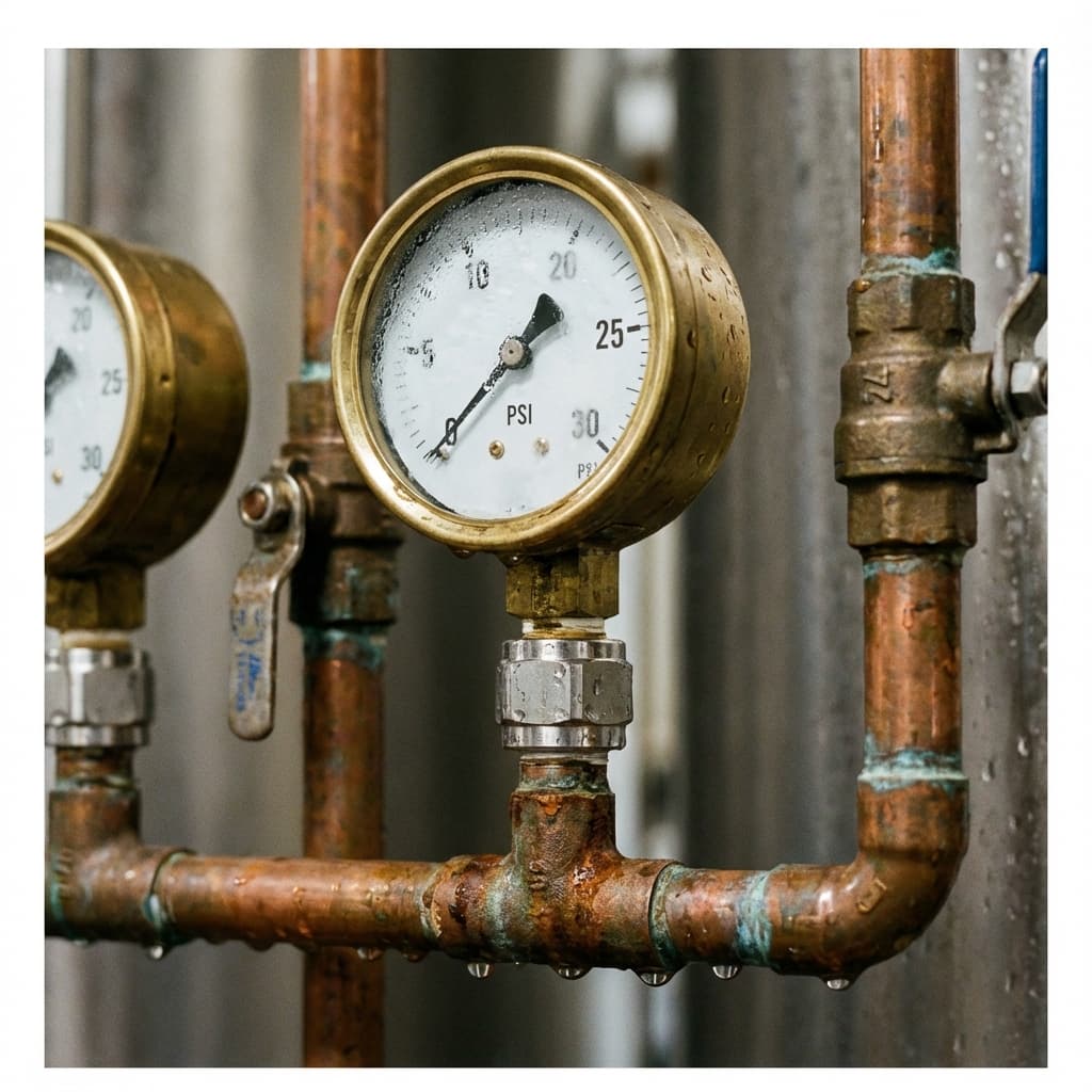 Tryckmätare och kopparrör